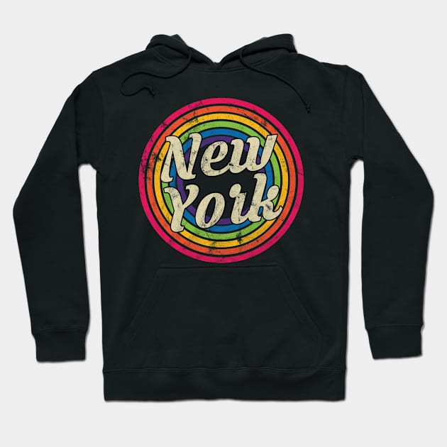 New York - Retro Rainbow Faded-Style Hoodie by MaydenArt